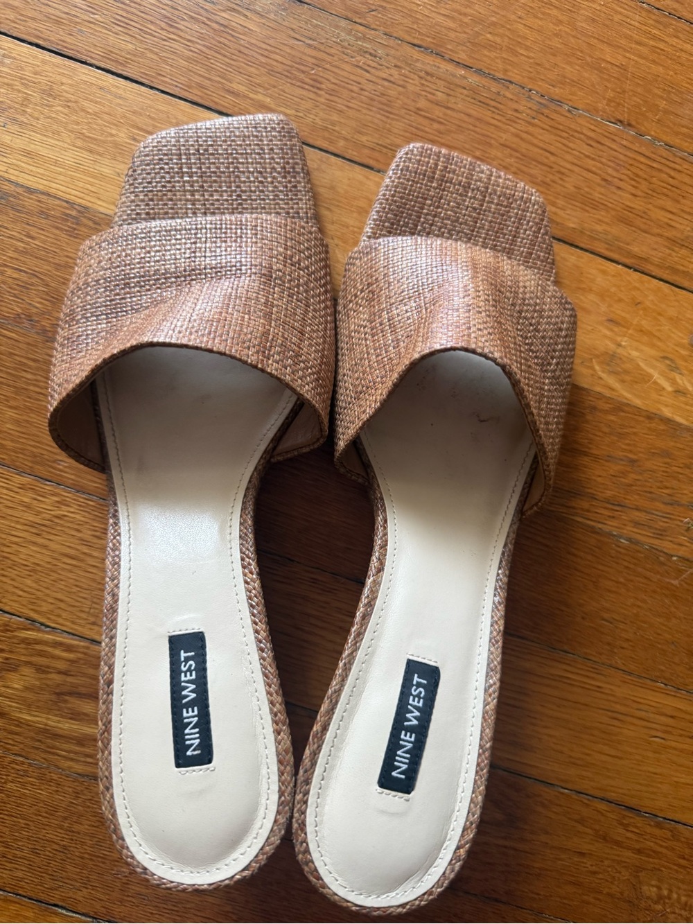 Nine West Tan Woven Slide Wedge Sandals